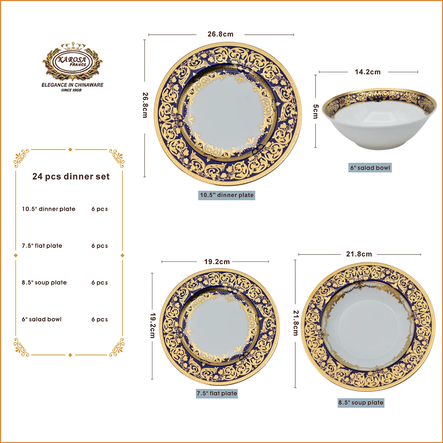 Quick Shipping 24pcs Luxury Style Dishwasher Safe High Quality Dish Plate Elegant Porcelain Bone China Dinner Tableware Set