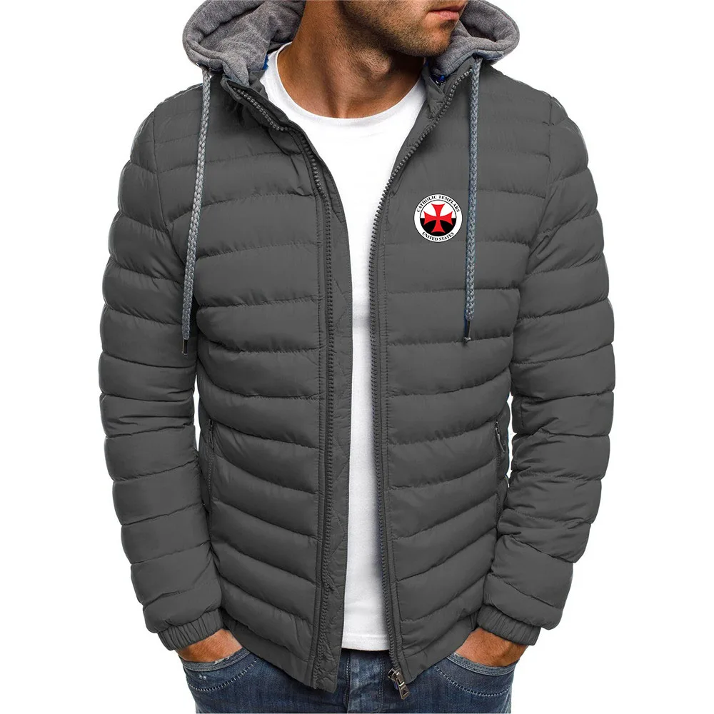 Knights Templar Crusaders Symbol Distressed Cross 2026 Autumn Winter Men's New Casual Seven-color Cotton-padded Hooded Jacket