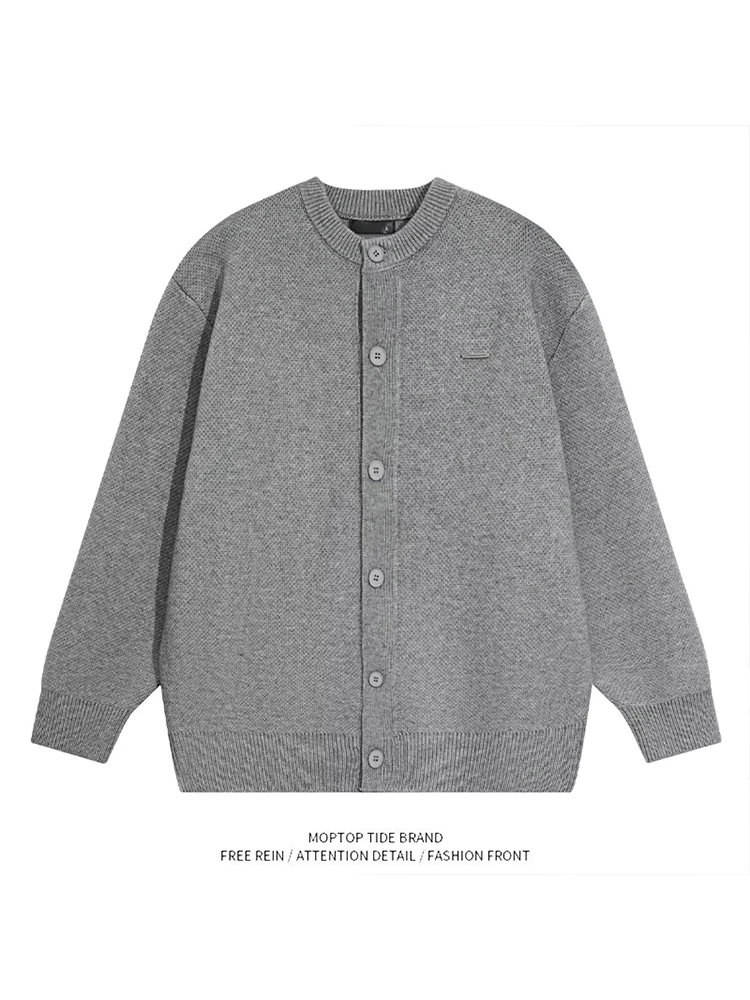 

Мужской свободный кардиган-свитер, осенняя новинка, повседневная модная верхняя одежда в стиле кэжуал, вязаный, с длинным рукавом, круглым вырезом, цветной