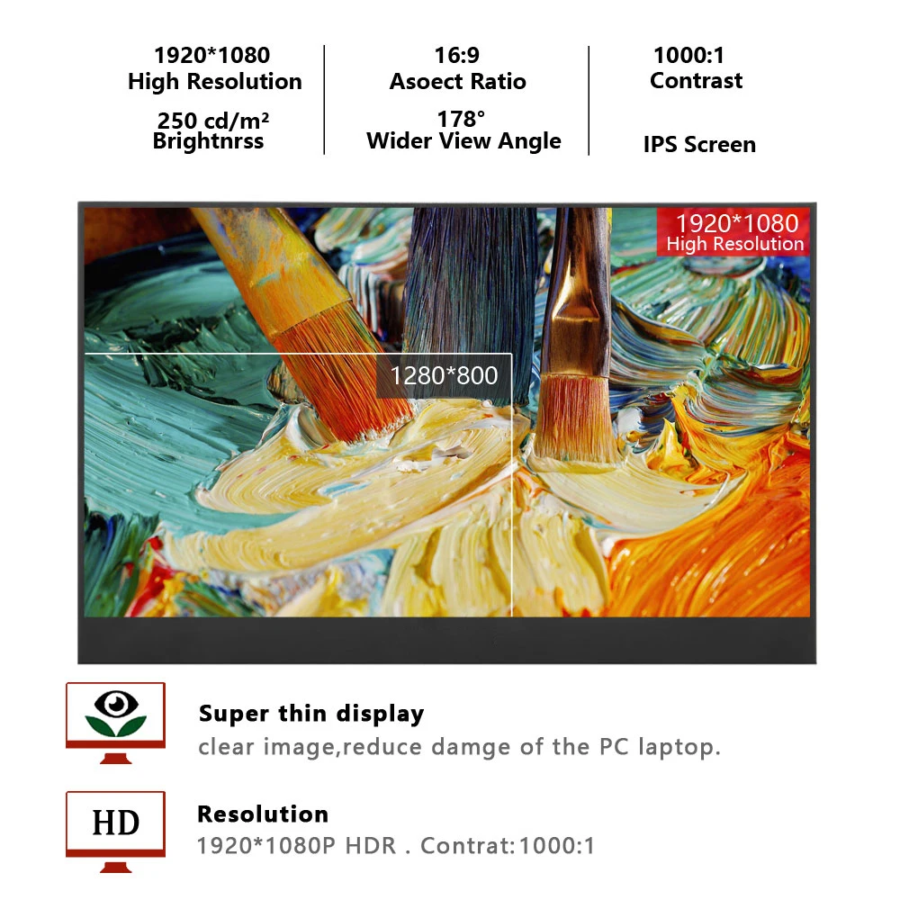 17.3 بوصة 144 هرتز IPS الترا سليم شاشة محمولة 1080P HDR HDMI نوع-C عرض للكمبيوتر المحمول Xbox Ps4 تبديل شاشة الألعاب