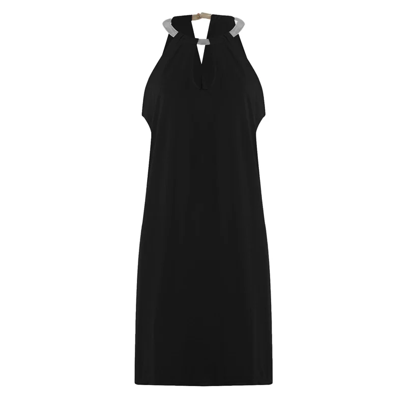ABRT-Crochê ombro frio vestido halter para mulheres sem mangas metal halter pescoço recorte vestido de manga de renda