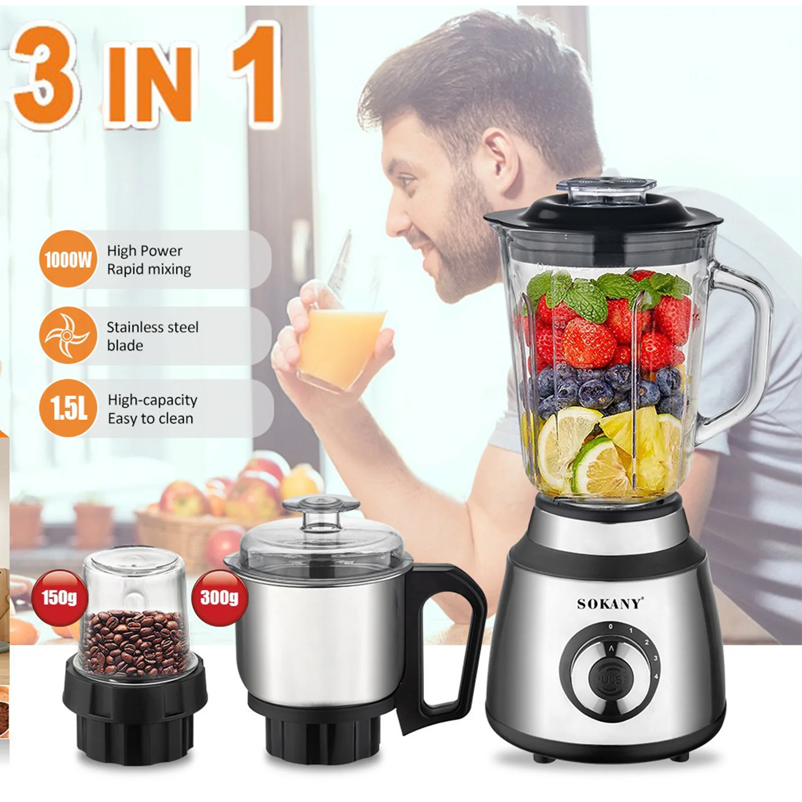 2025 Hot Sale Large Capacity Household Juicer Glass Juice Mixer Two-in-one Grinder