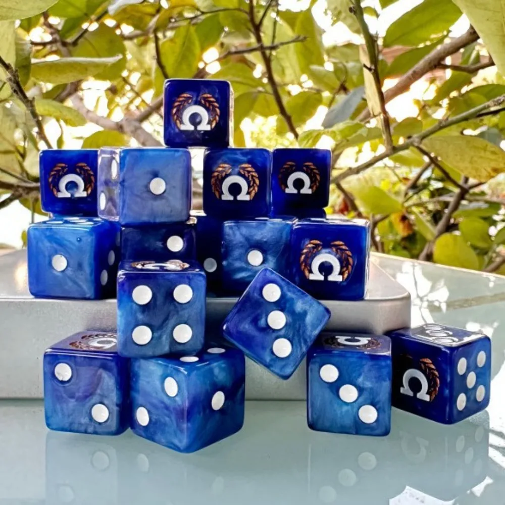 10PCS/20PCS Warhammer 40K Ultramarines Dice D6 Blue Swirl White Omega Symbol Tabletop Wargaming Collectible Dice Birthday Gift