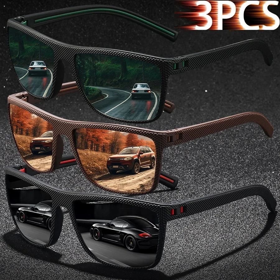 3PCS Vintage Check Fishing Driving Sunglasses Trendy Colorful Square Eyewear Men Women Classic Fashion  Outdoor Leisure Glasses