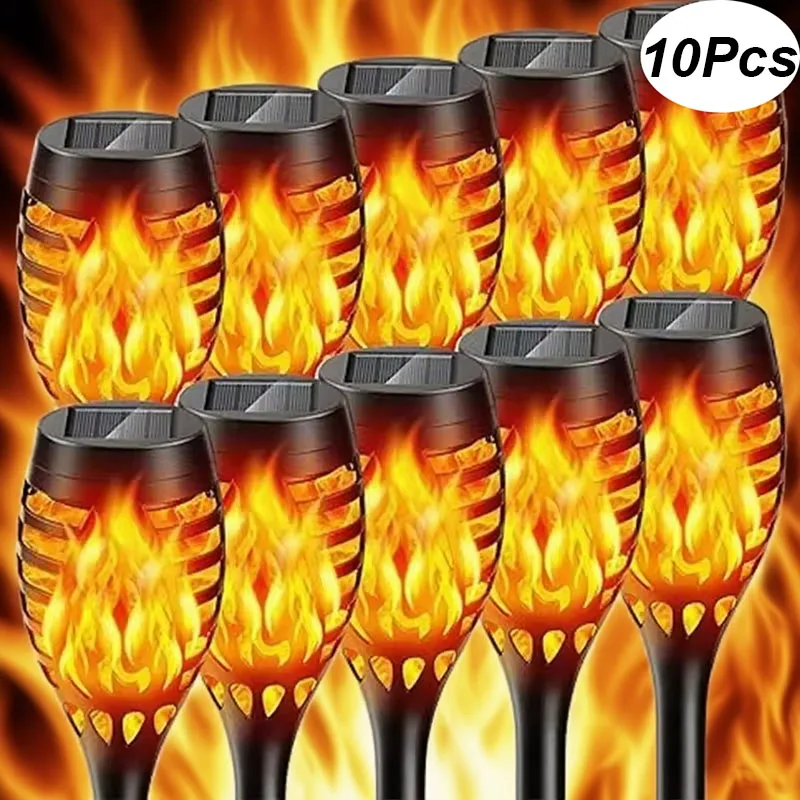 1/2/4/8/10Pcs Solar Flame Torch Lights Flickering Light Waterproof Garden Decoration Outdoor Lawn Path Yard Patio Floor Lamps