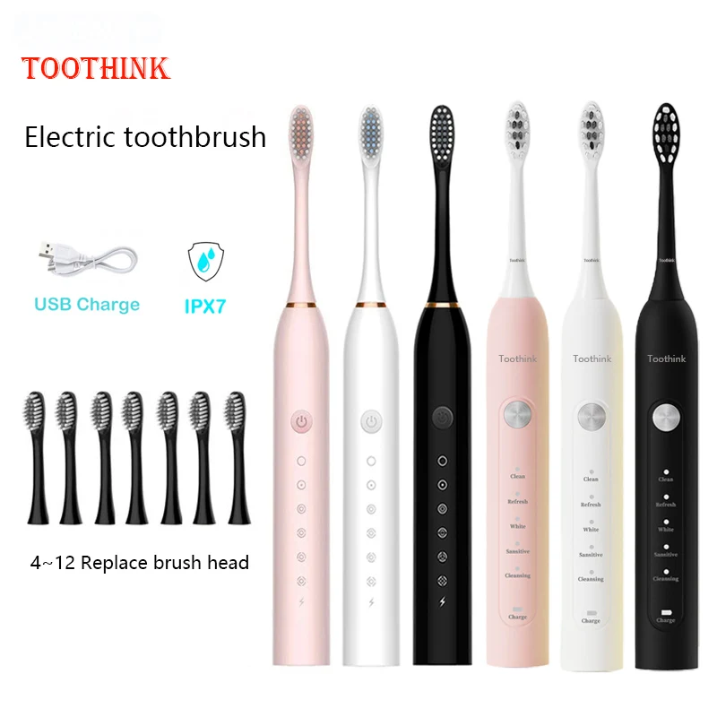 Sonic Electric Toothbrush Adult Smart Timing Tooth Brush Teeth Clean Whitening Fast USB Rechargeable Toothbrush Replacement Head