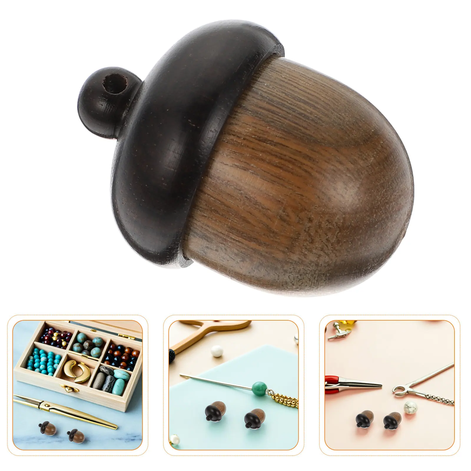 

5Pcs Acorn Pendant Charms Wooden Locket with Lid Storage Box for DIY Necklace Keychain Fall Holiday Craft Ornament Decor