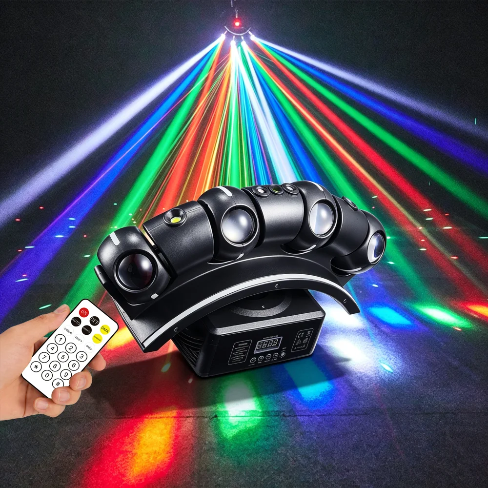 Caterpillar Stage Light RGB LED Laser Moving Effect Light with Yellow Strobe DMX512 Sound Activated DJ Club Party Lighting