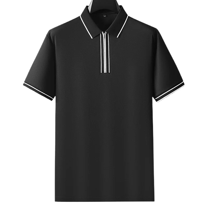 New Arrival Suepr Large Cotton Short Sleeved T-shirt Men's  Zipper Collar Summer Casual Contrasting Color Plus Size L-6XL 7XL