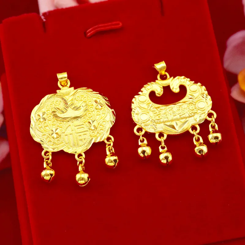 9999 Real Gold 24K Baby Lock Pendant Auspicious Long Life Lock Jewelry Lucky Women Pendant