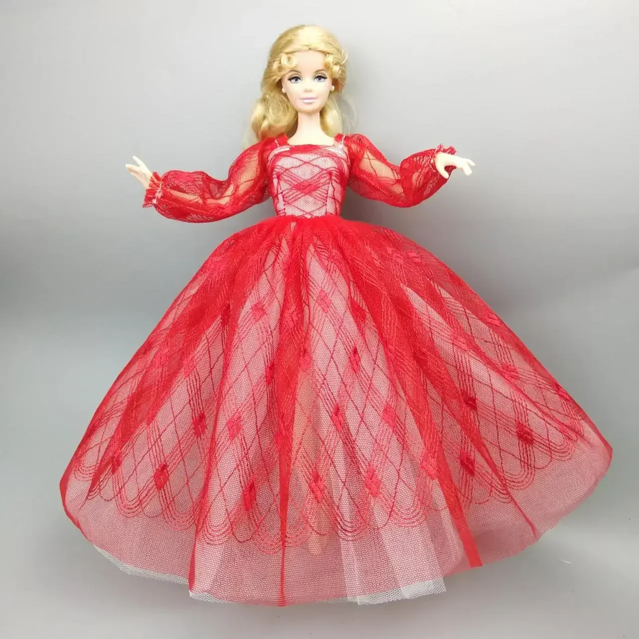 Red Puff Sleeve Wedding Dresses 1/6 BJD Doll Clothes for Barbie Dress for Barbie Accessories Vestido Princess Outfits Gown 11.5