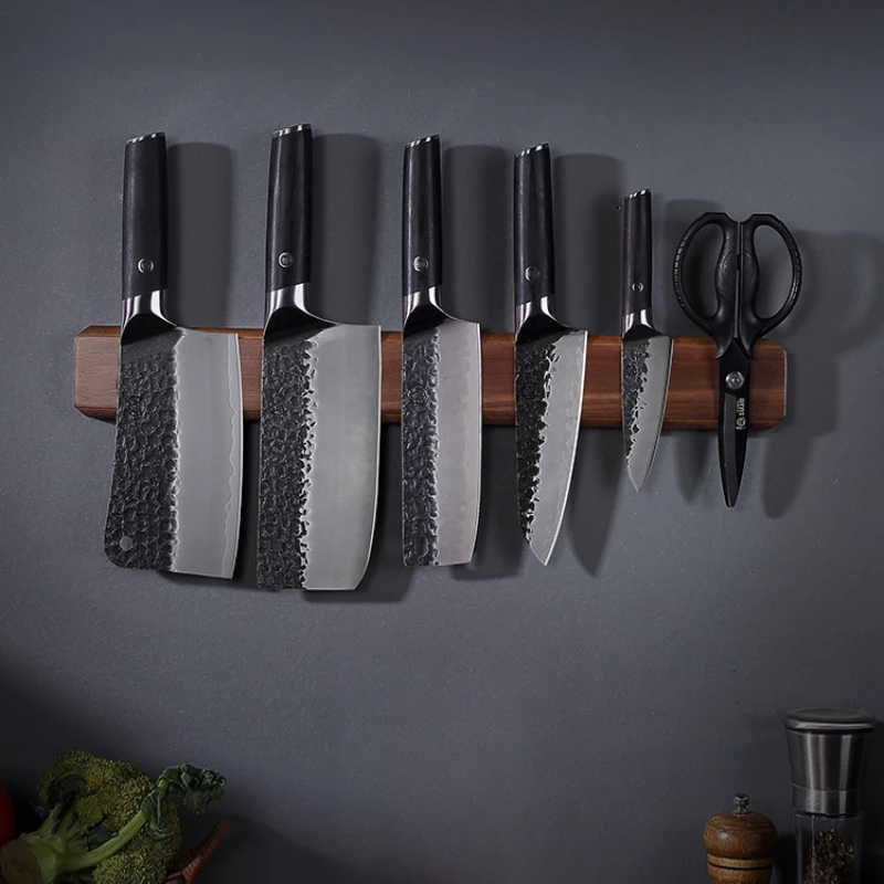 Solid Wood Magnetic Knife Holder Kitchen Knife Storage Rack Wall-Mounted Non-Perforated Design for Easy Access