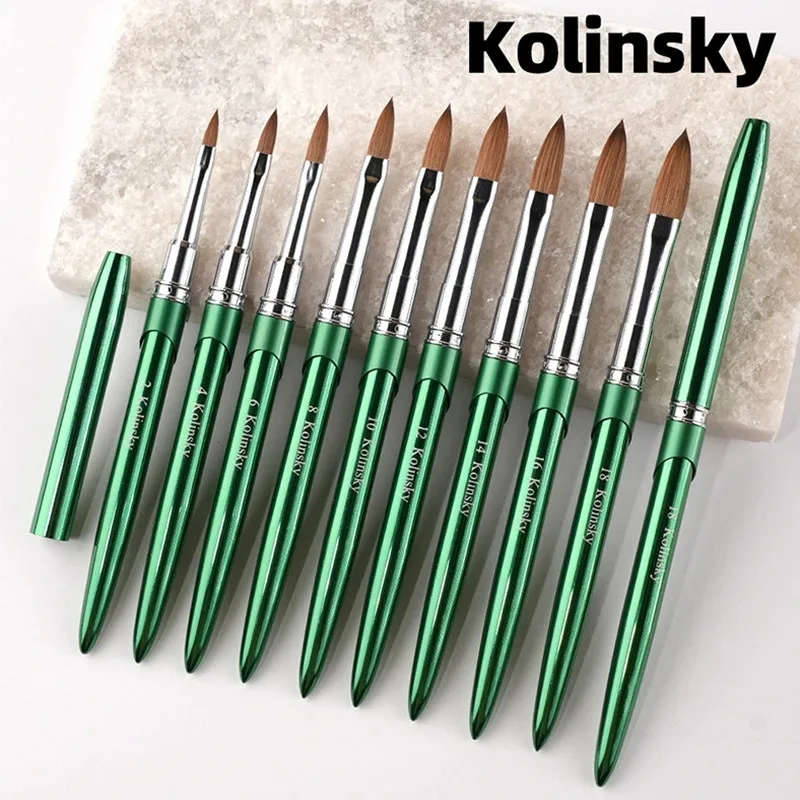 

Зеленая кисть для дизайна ногтей Kolinsky, нейлоновые кисти для волос, гель-лак, УФ-лак, маникюрные инструменты, резьба, рисунок, живопись, пудра для ногтей, ручки