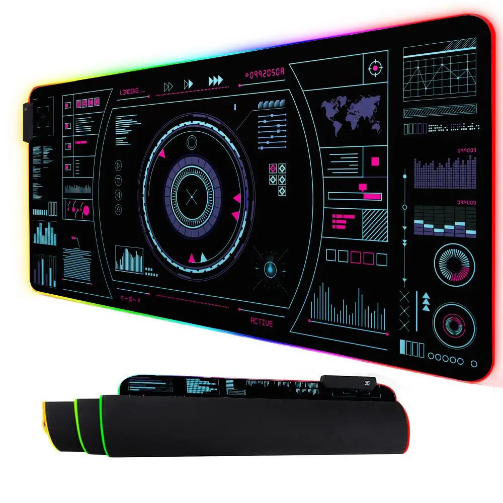 

RGB Mouse pad Cyber-style sci-fi UI interface LED glow gaming mat rubber anti-slip Desk Mat pc accessories Game keypad mousepad