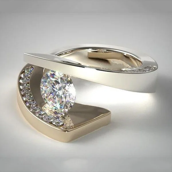 S925 sterling silver ring, hot-selling new diamond-encrusted zircon ring, 18k gold-plated color separation engagement ring.