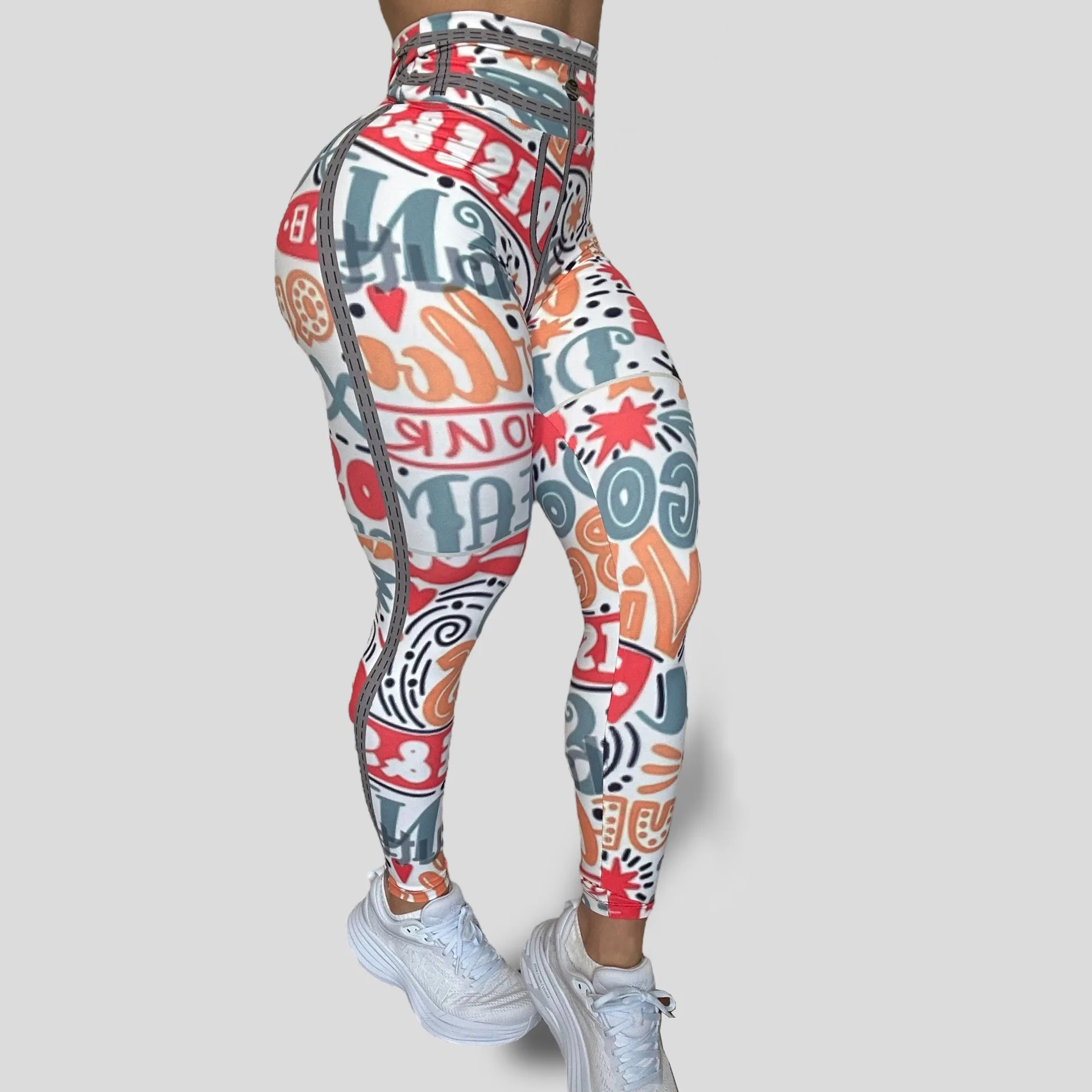 Women Sports Leggings Vintage Colored Graffiti Print Gym Seamless Elastic Legging Letter High Waisted Fitness Sport Tight Pants