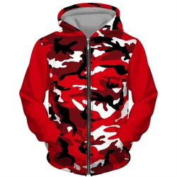 Casual Camouflage Pattern Zip Up Hoodies Fashion Simple 3D Alphabets Printed Sweatshirt Autumn Loose Streetwear Sports Pullovers