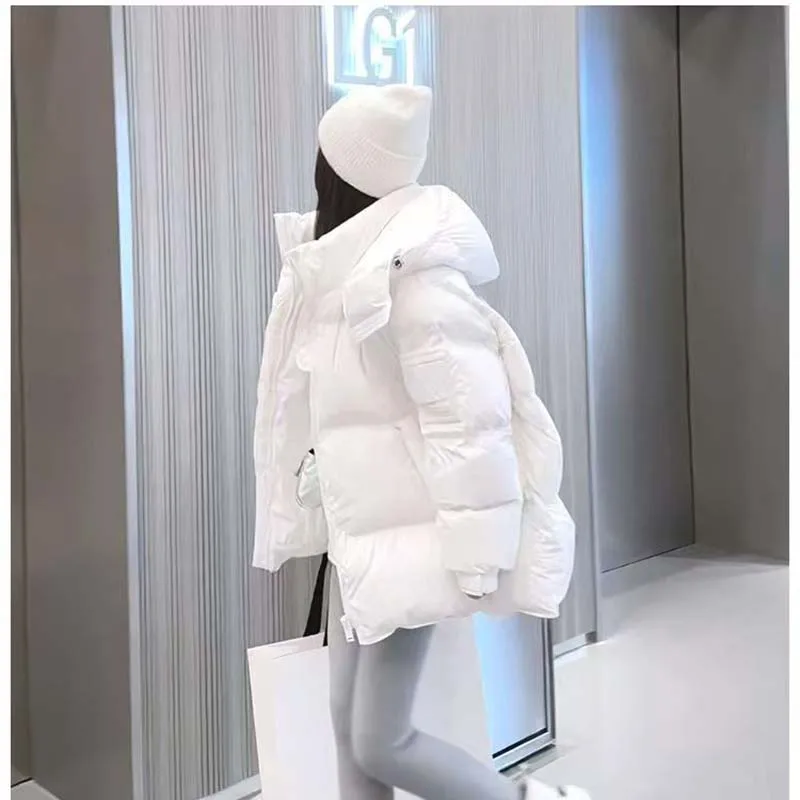 2026 Korean Oversized Hooded Bubble Puffer Jacket Women Mint Green Loose Mid Length Quilted Warm Winter Down Coat Outerwear