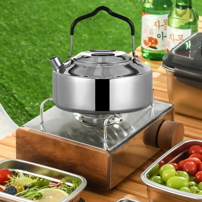 1L Outdoor Camping Kettle Stainless Steel Teapot Kettle Coffee Pot Portable Camping Teapot Picnic Camping Cooking Utensils