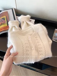 2023 herbst Frauen Gestrickte Jumper Büro Dame Koreanische Mode Langarm Weiß Strickjacke Casual Kleidung Oansatz Pullover Mori Mädchen