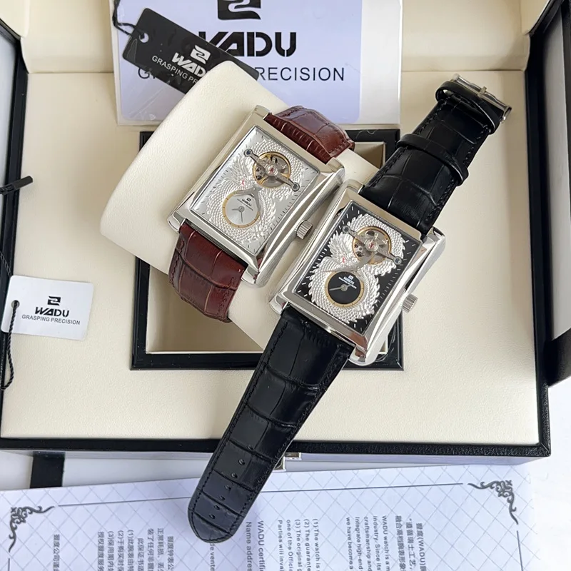 New Luxury Brand Carving Dragon Automatic Mechanical Tourbillon Men Watch Stainless Steel Silver Rectangle Wrist Watch