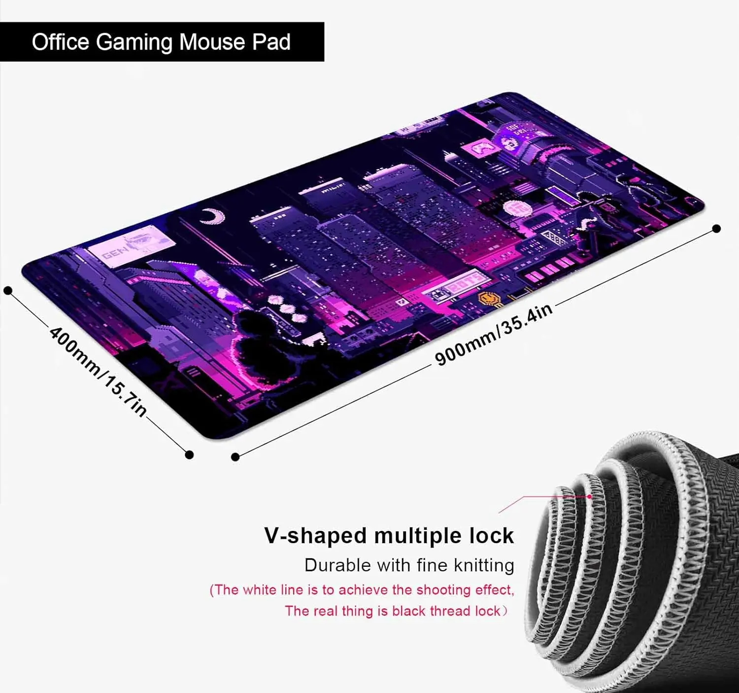 Purple Neon Tokyo  Mouse Pad – Japanese Anime Pixel Art Desk Mat with Retro Vaporwave Aesthetic