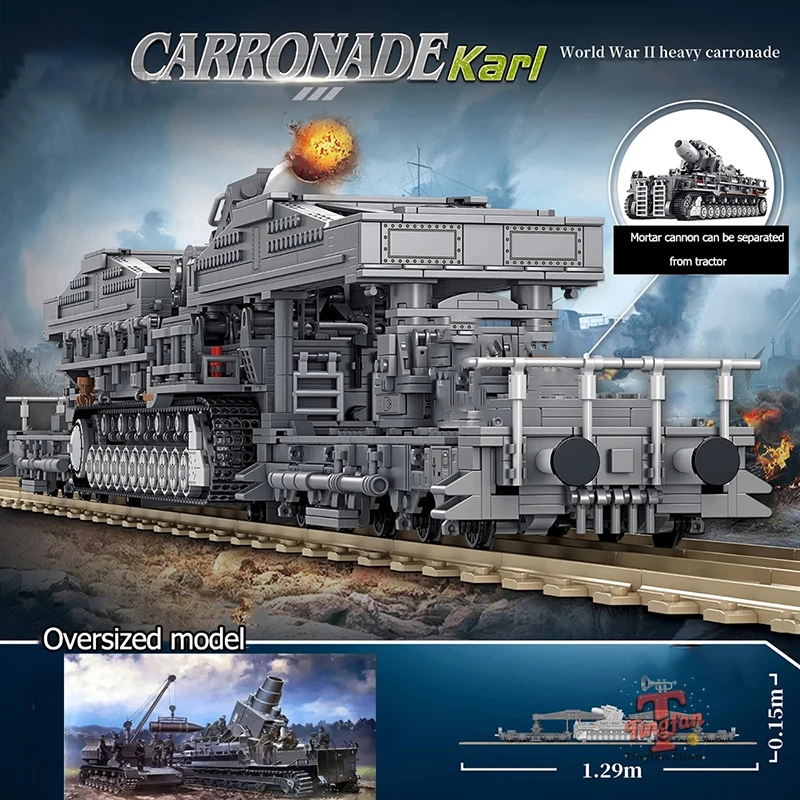 

WW2 Military Tank Series Large German Karl Mortar Building Blocks Model MOC Army Soldier Kids DIY Toys Boys Birthday Gift