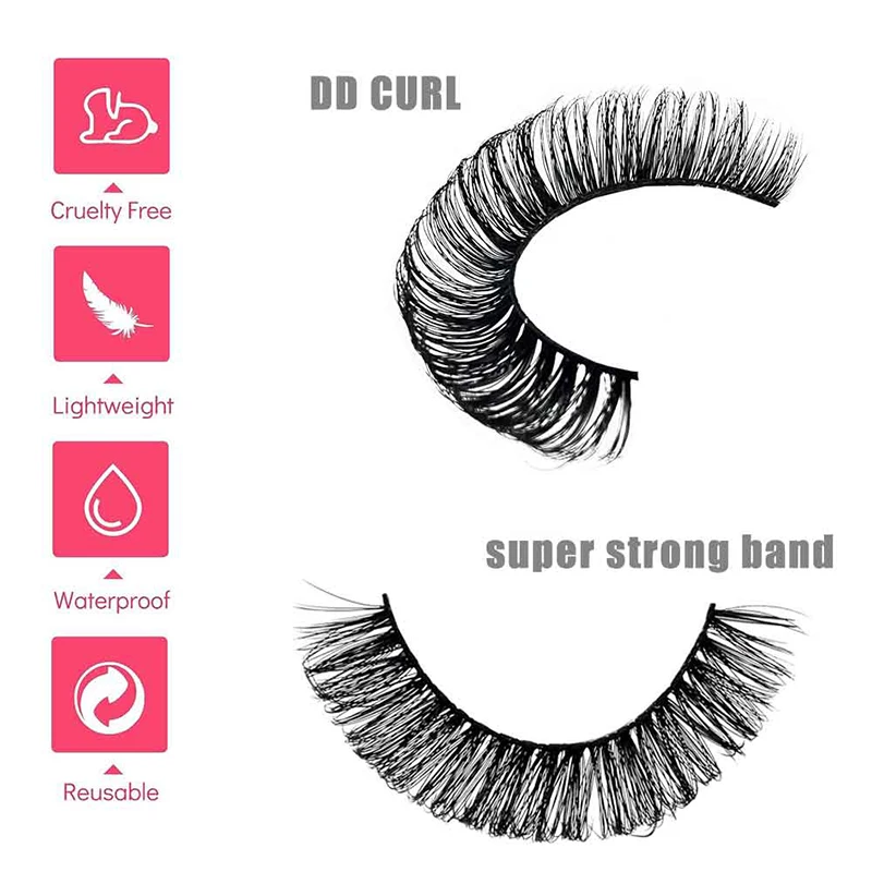 Russian Full Strip Volume Fake Eyelashes DD Curl 10 pairs Mink 9mm 3D False Faux Resuable Eye Make Up Eyelash Extension