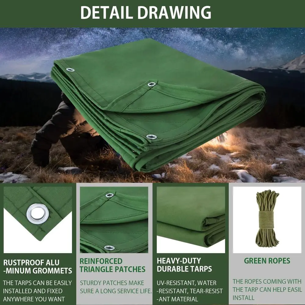 قماش القنب عالي التحمل بطول 6 × 8 أقدام ومقاوم للماء ومحمي بالأشعة فوق البنفسجية مع حلقات للاستخدام الخارجي #6