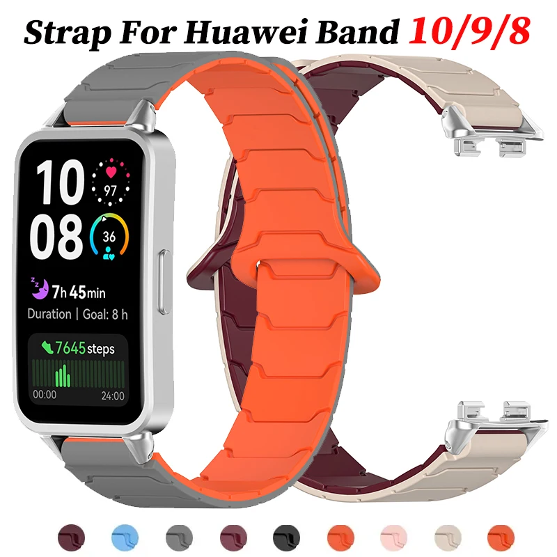 

Магнитный ремешок для Huawei Band 10/9/8, аксессуары, спортивный силиконовый дышащий браслет, ремешок для Huawei Band 10 9 8 NFC