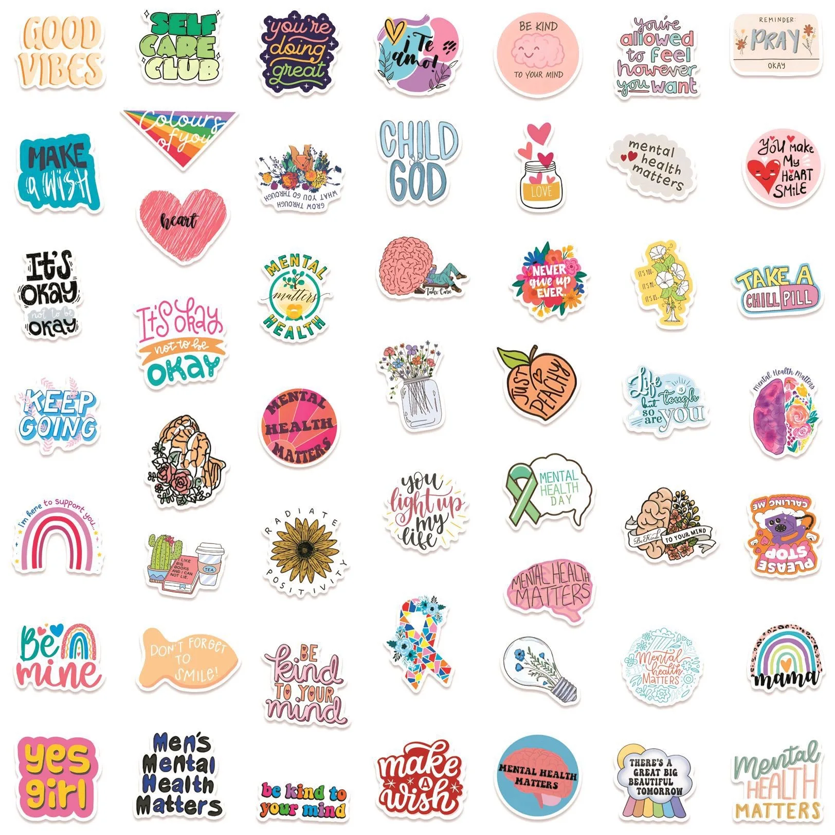 10/30/50PCS Mental Health Graffiti Sticker Inspirational Decals DIY Phone Laptop Luggage Water Bottle Guitar Car Sticker Toy