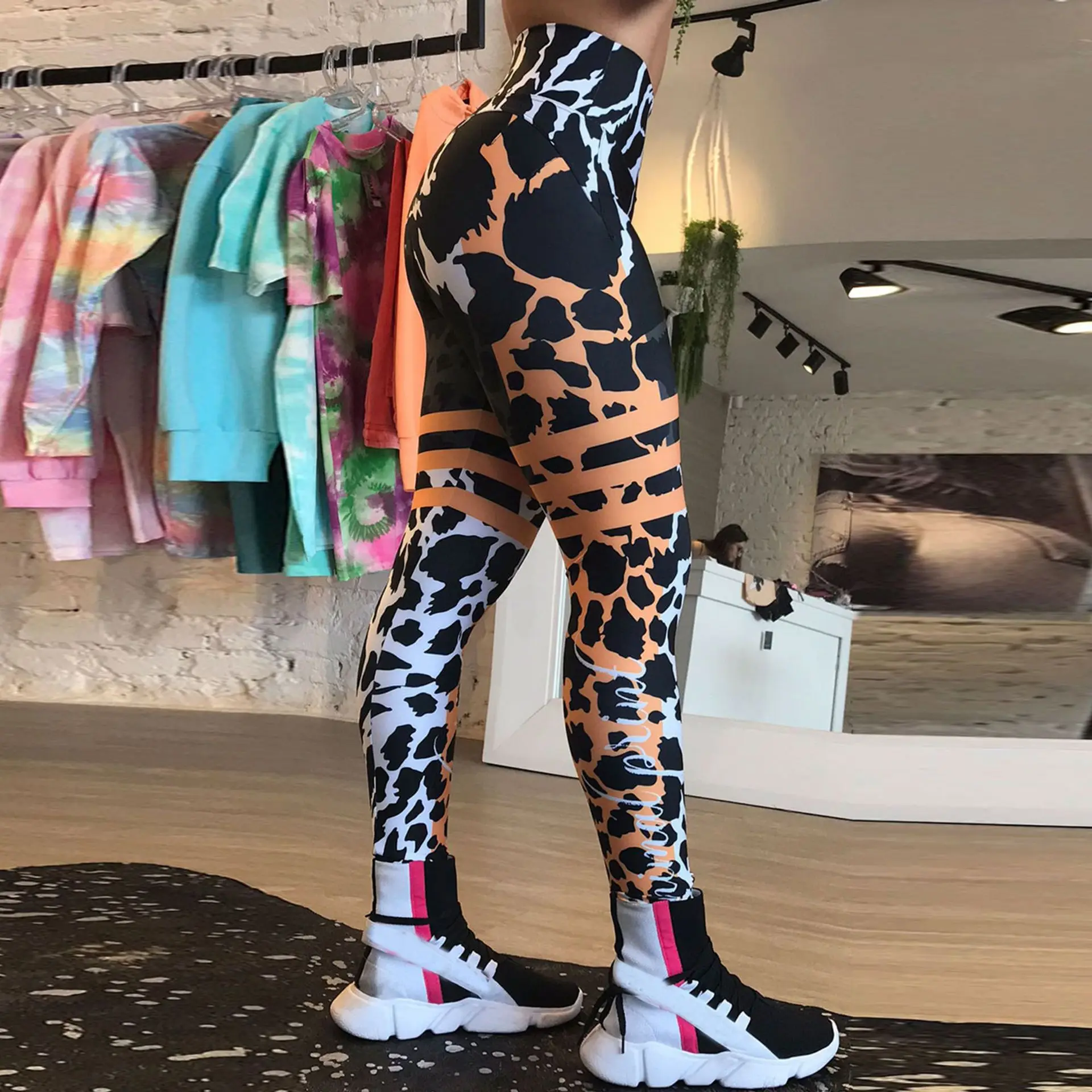 Women's Popular Leopard Print Yoga Pants Individuality High Waist Yoga Trousers Fitness Pants