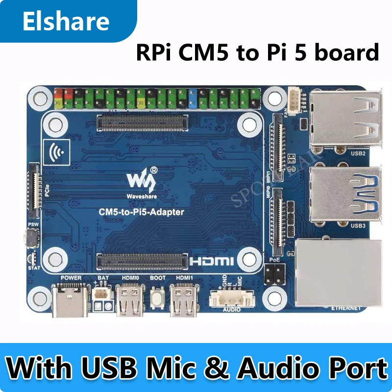 Raspberry Pi Compute Module 5 CM5  to Pi 5 Expansion Board With USB microphone & Audio Port
