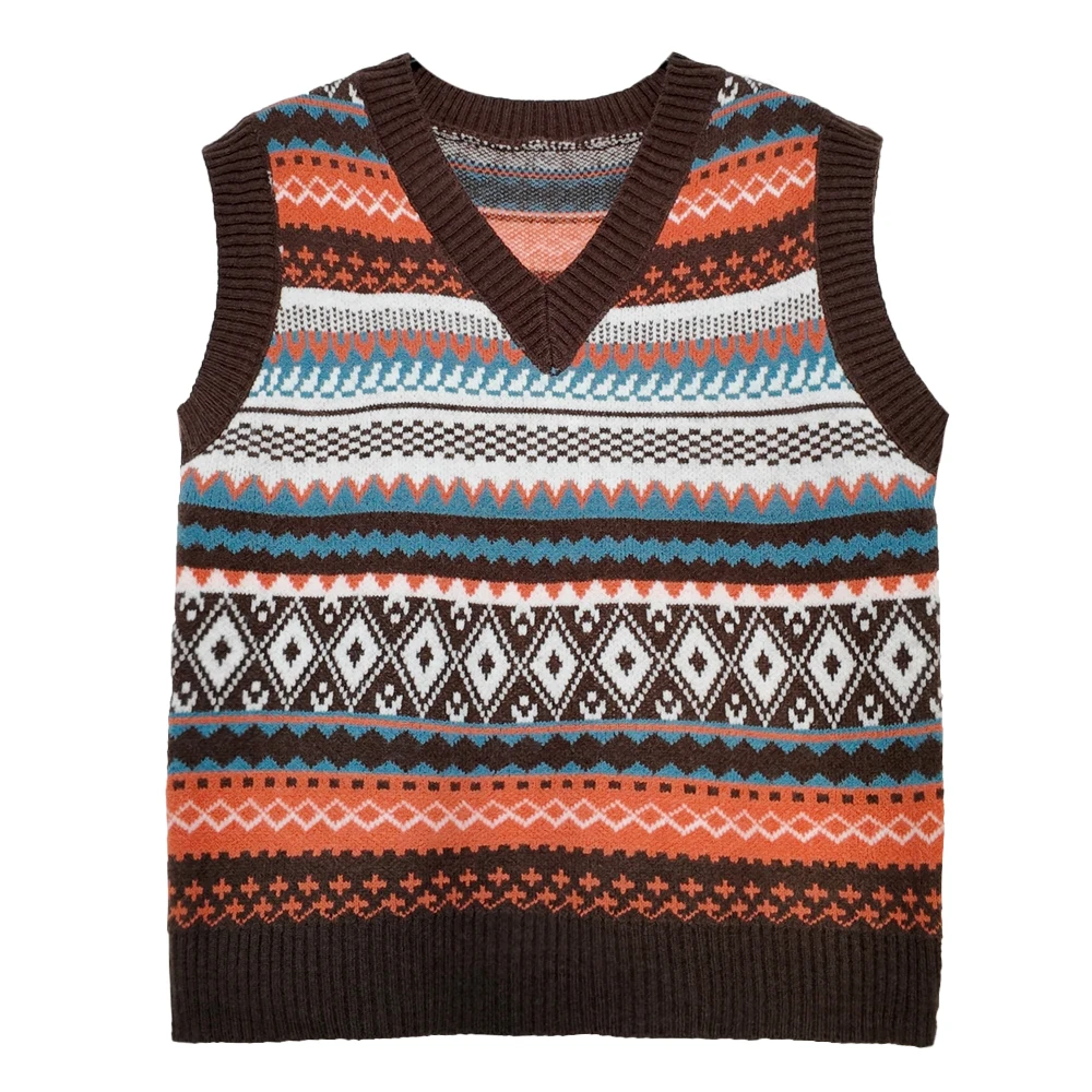 Geometry Sleeveless Tank Tops Autumn Winter Women Fashion V Neck Pullover Casual Y2K Sweater Harajuku Knitted Tank Tops