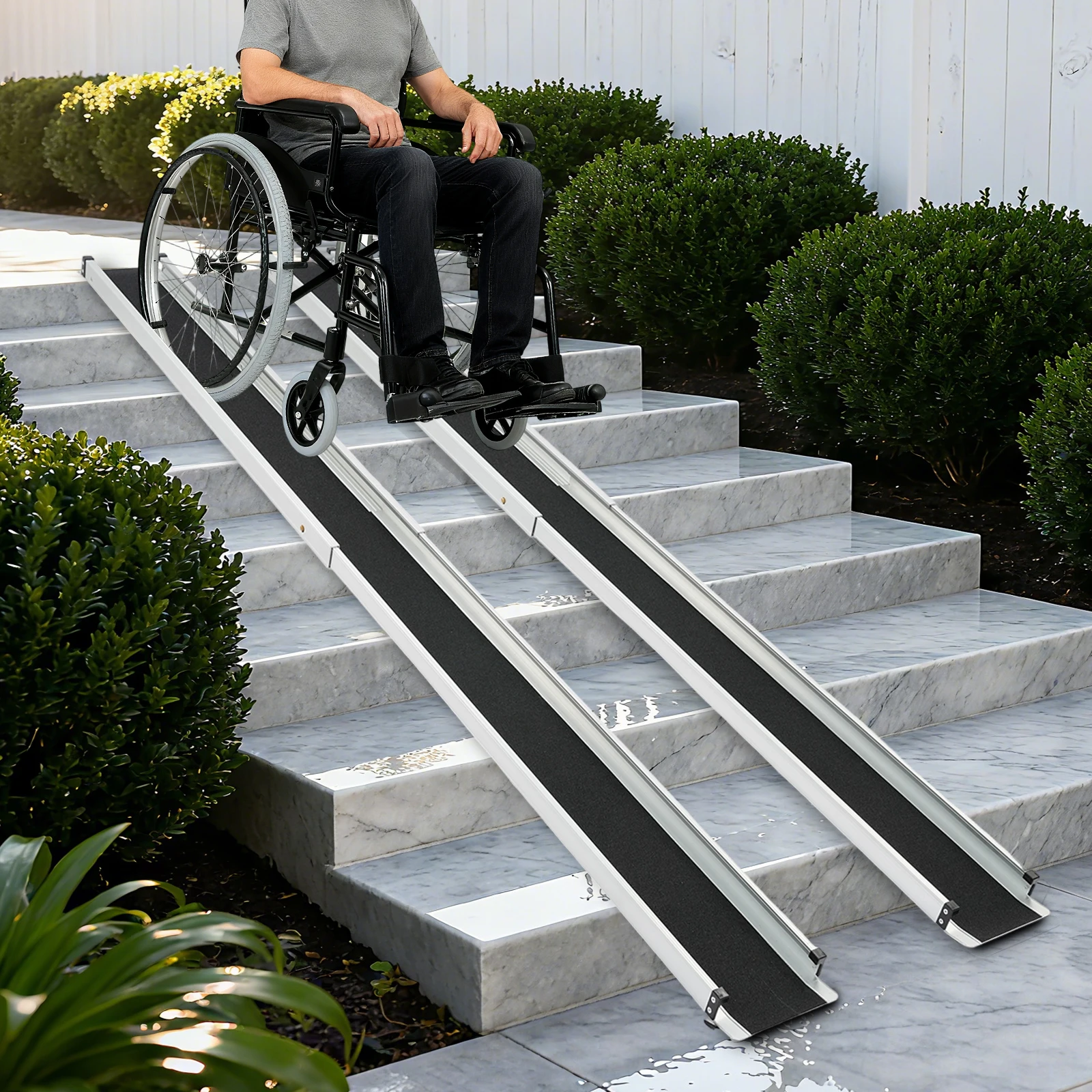 2 rampes télescopiques en alliage d'aluminium pour fauteuil roulant avec sac de rangement, rampe télescopique pour fauteuil roulant pour escaliers