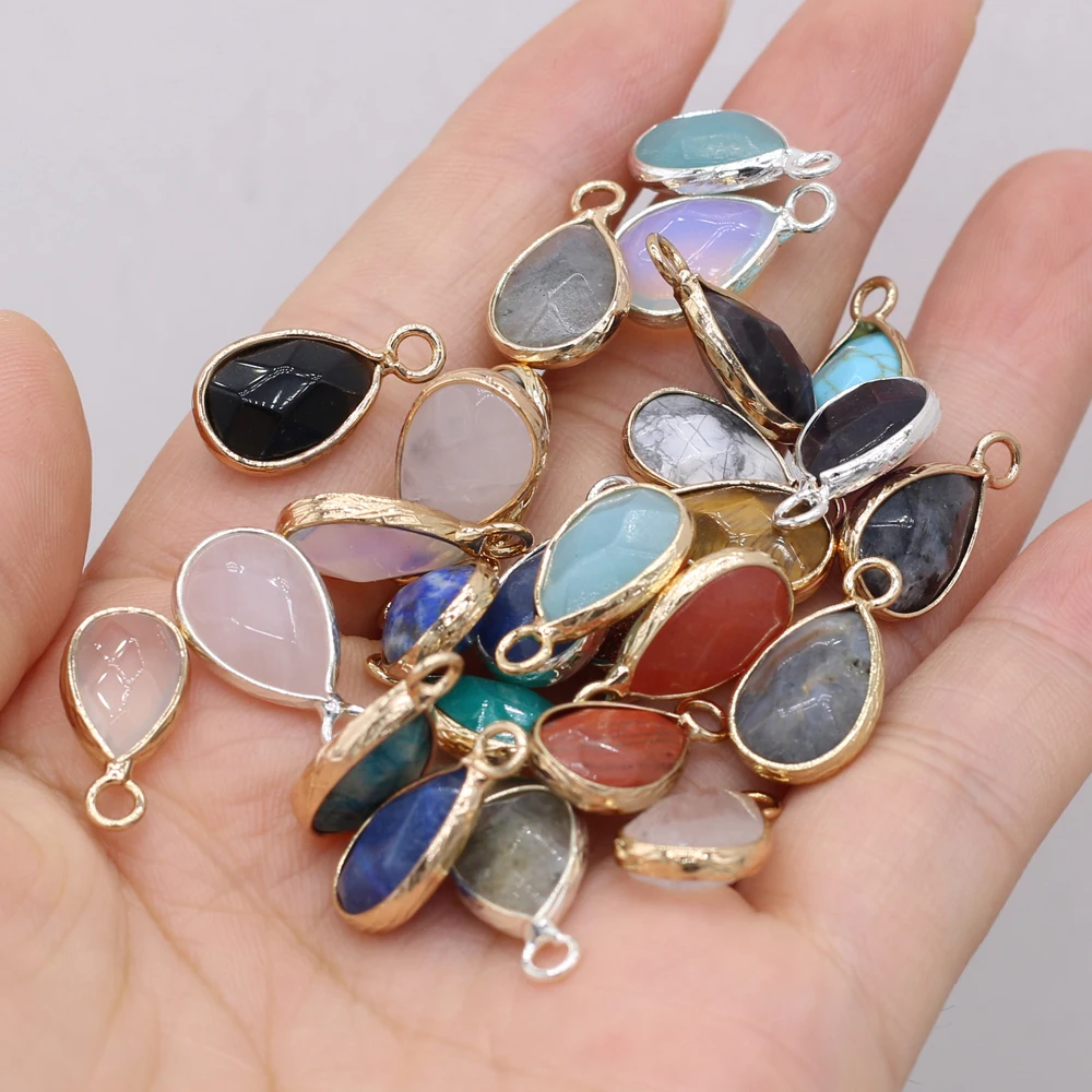 5PCS Natural Stone Water Water Drop Shaped Gilt Edge for DIY Necklace Bracelet Jewelry Making Beautiful Fashionable 10x18mm