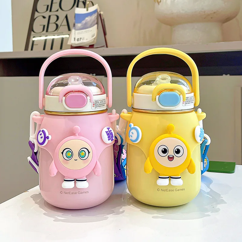 

Fashionable hot selling new thermos cup cute cartoon cup large capacity student sports straw water cup kettle