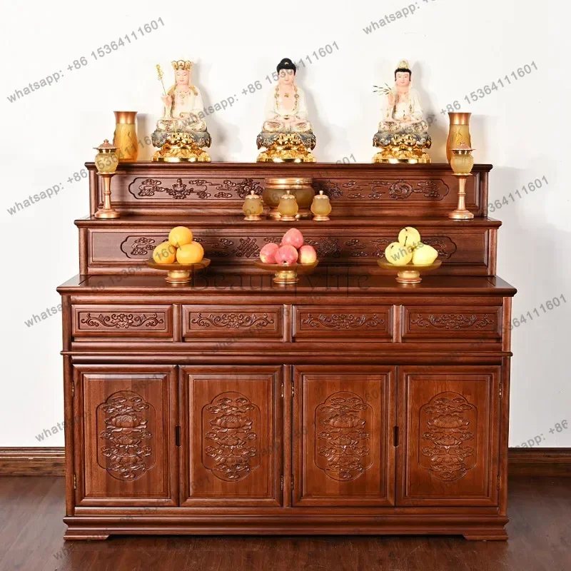 PG   solid wood tibetan-style minimalist offering table, home incense altar, three-tier modern buddhist shrine