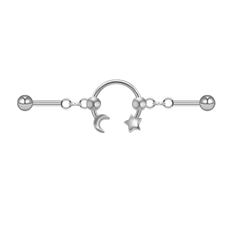 Fashion Heart Butterfly Earbone Stud With Chains CZ Crystal Moon Stars Ear Bridge Industrial Barbell Piercing Earrings Jewelry