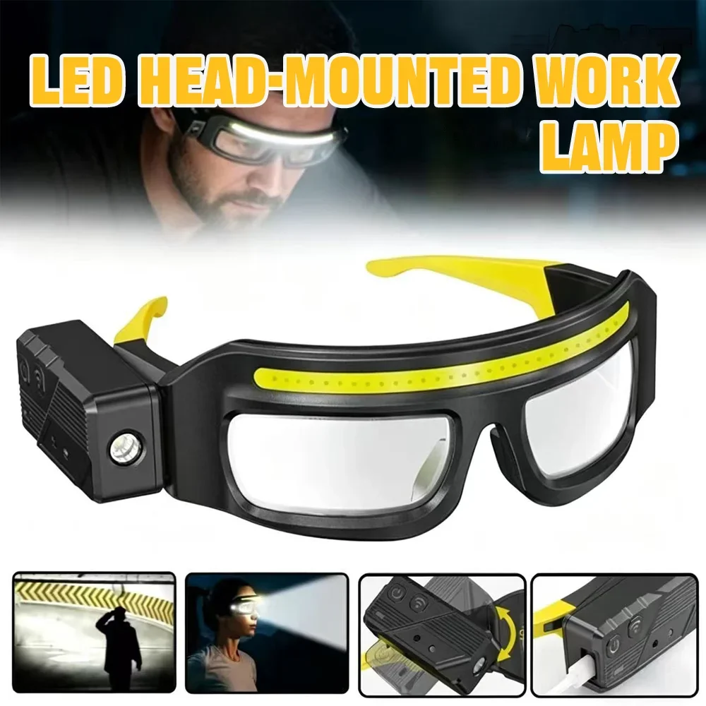 99g Hands Free LED Headlamp Glasses Wave Sensor Control 5 Modes Strobe 90 Adjustable Ultra Light USB C For Repair Fishing