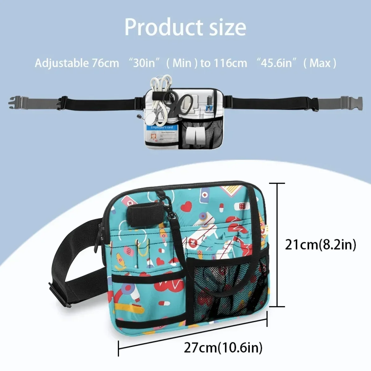 Adjustable Nurse Waist Bags Cartoon Ambulance Healthcare Equipment Print Fashion Ladies Organizer Pouch Multi Pocket Belt Bags