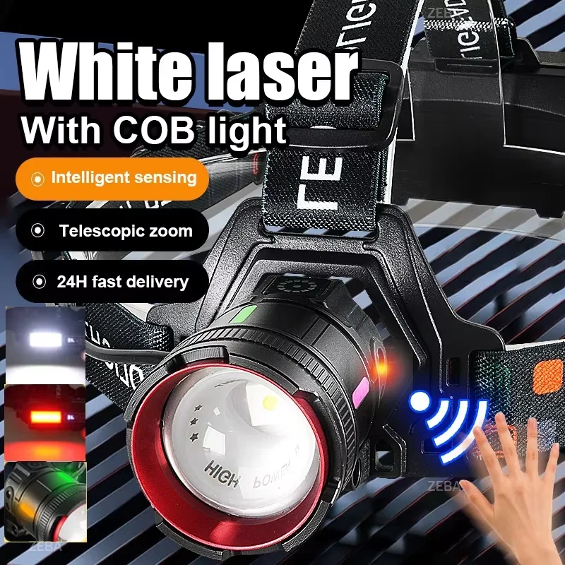 USB Rechargeable Headlamp High Strong Power Head Flashlight 600W LED Long Range 4000M Headlight 4 Lighting Modes Outdoor Fishing