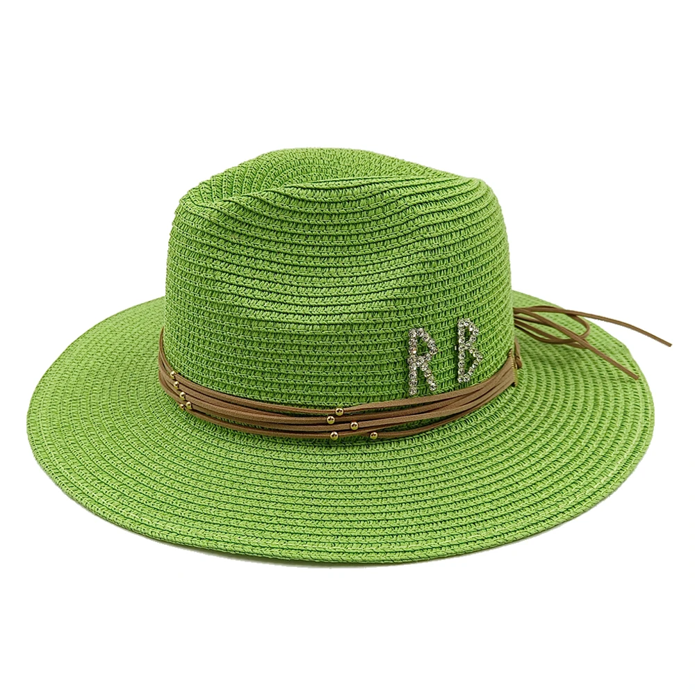 RB Rhinestone Sun Hats Women Men Summer Panama Wide Brim Straw Hats Fashion Colorful Outdoor Jazz Beach Sun Protective Cap