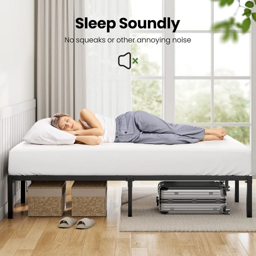 Bed Frame Queen Size,14 Inch Metal Bed Frame Enhanced Support Structure&Enclosing Edges,with Storage Space,1400 lbs Max Weight