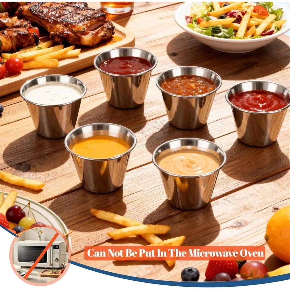 18 Pack 2.5 Oz Dipping Sauce Cups, Stainless Steel Ramekins,Metal Condiment Cups for Portion Control, Meal Prep, Sauces