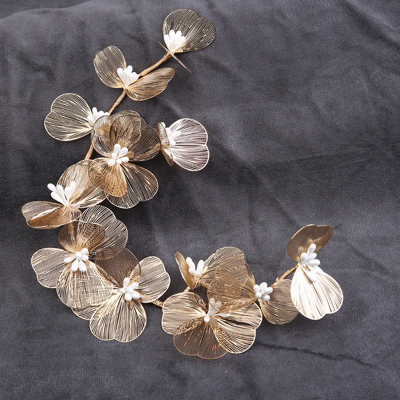 Fashion Handcrafted Golden Leaf bridal Headband With Women's Pearl Jewelry Hair Accessories