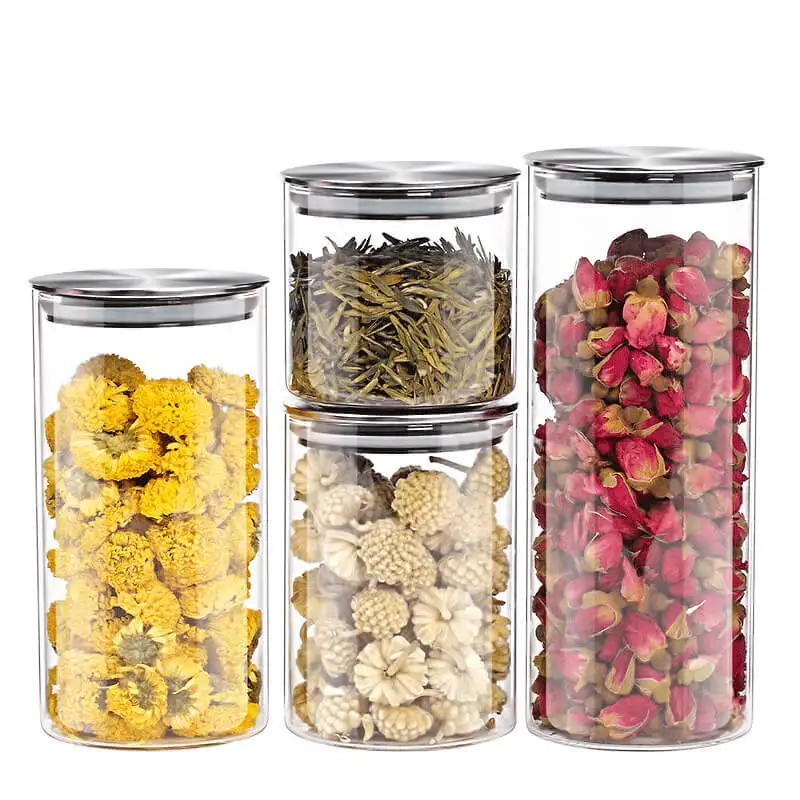 European Food Grade 304 Stainless Steel Storage Jar Transparent Glass Jar Jam Honey Bottle Sealed Tank Kitchen Food Snack Tank