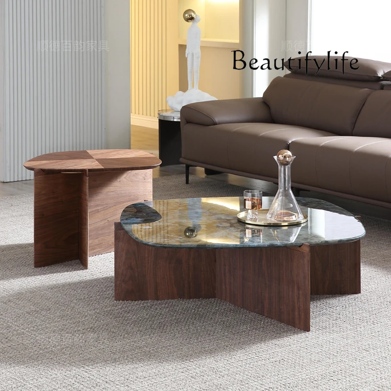 

Walnut solid wood blue jadeite marble coffee table minimalist modern Nordic designer coffee table