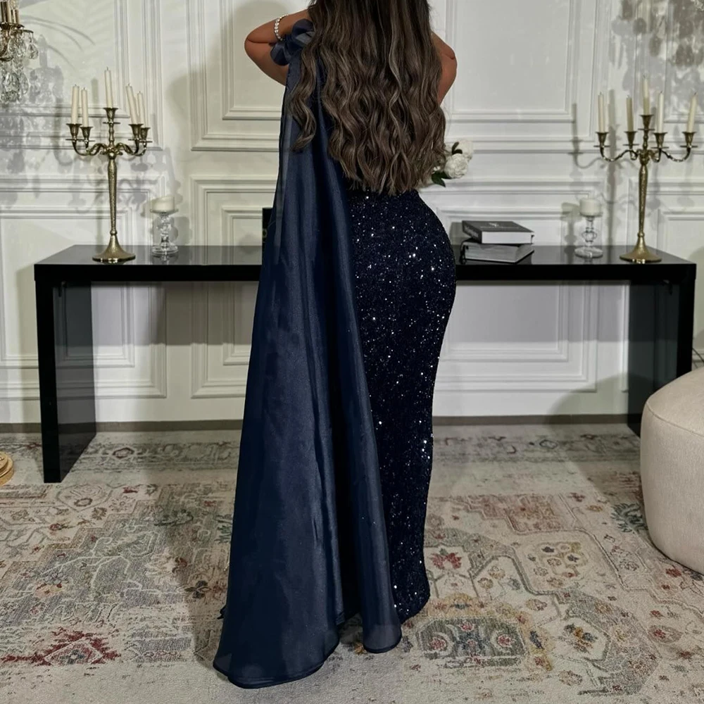 High Quality Flowers Sequined Strapless Ankle Length Straight Bespoke Occasion Gowns Satin Off the Shoulder Vestido De Festa