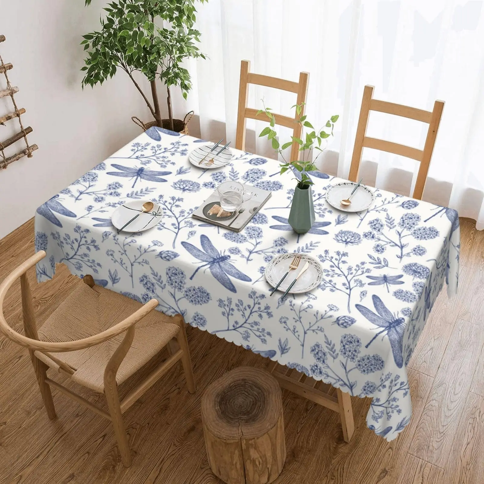 Blue Dragonfly Rectangle Tablecloths Dragonfly Floral Table Cloths  for birthday decoration，desk mat